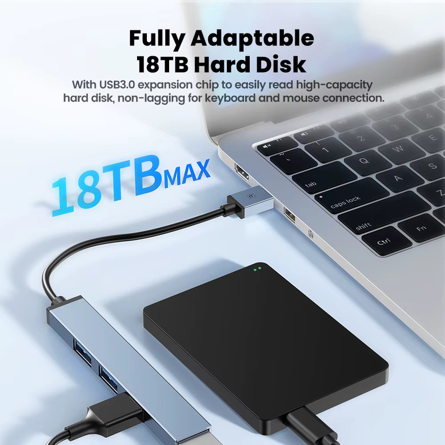 Toocki USB 3.0 Multiport Hub mit 4 USB-A Anschlüssen, High Speed USB Expander Adapter für MacBook und Laptop, Silber/Blau - Bild 3