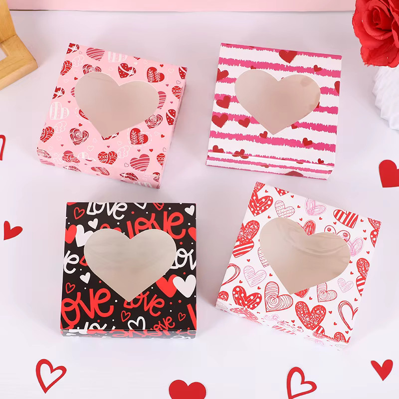 8 Stück Valentinstag Geschenkboxen aus Papier mit Herz-Fenster für Schokolade und Cookies zur Hochzeitsdekoration - Bild 3
