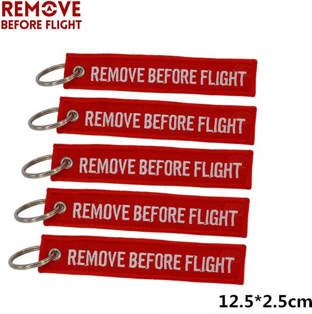 Schlüsselanhänger REMOVE BEFORE FLIGHT, rote Stickerei, Unisex, 5 Stück - Bild 1