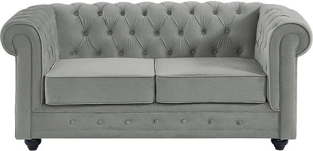 Vente-unique Chesterfield Sofa aus Samt in Lichtgrau mit einer Breite von 165 cm - Bild 1