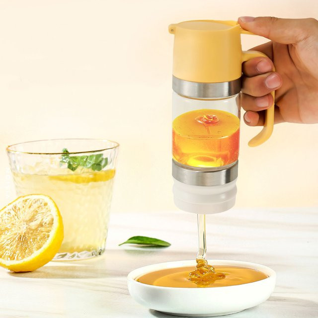 Willstar Honigspender aus Glas mit Griff in Transparent und Gelb für Küche, Sirup und Gewürze - Bild 1