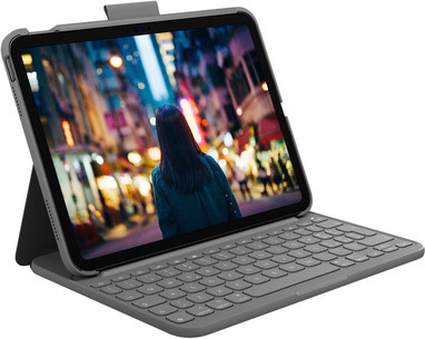 Logitech Slim Folio Tastatur und Foliohülle in Oxford Gray mit Bluetooth LE und QWERTY-Layout für Apple iPad Modelle - Bild 1