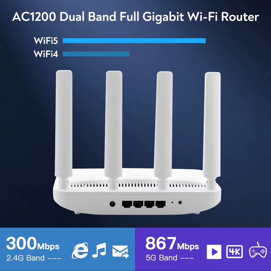 Fenvi AC1200 Dual-Band WLAN-Router mit Wi-Fi 5, 1200Mbps, Gigabit-WAN-Anschluss und WLAN-Repeater-Funktion, Weiß - Bild 3