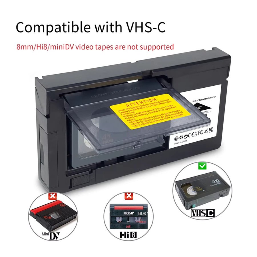 HFES VHS-C Kassettenkonverter für JVC, RCA und Panasonic, VHS zu VHSC SVHS-C Kassettenadapter, Schwarz - Bild 3