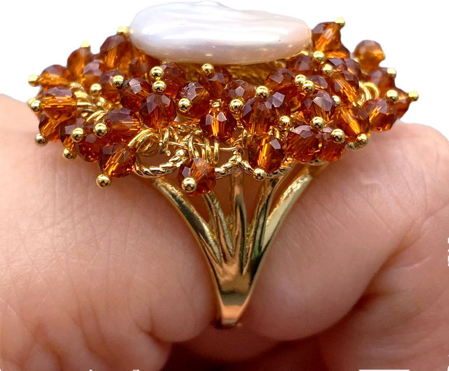 Y·YING Ring, vergoldet, Perle, Kristall, Unisex - Bild 1