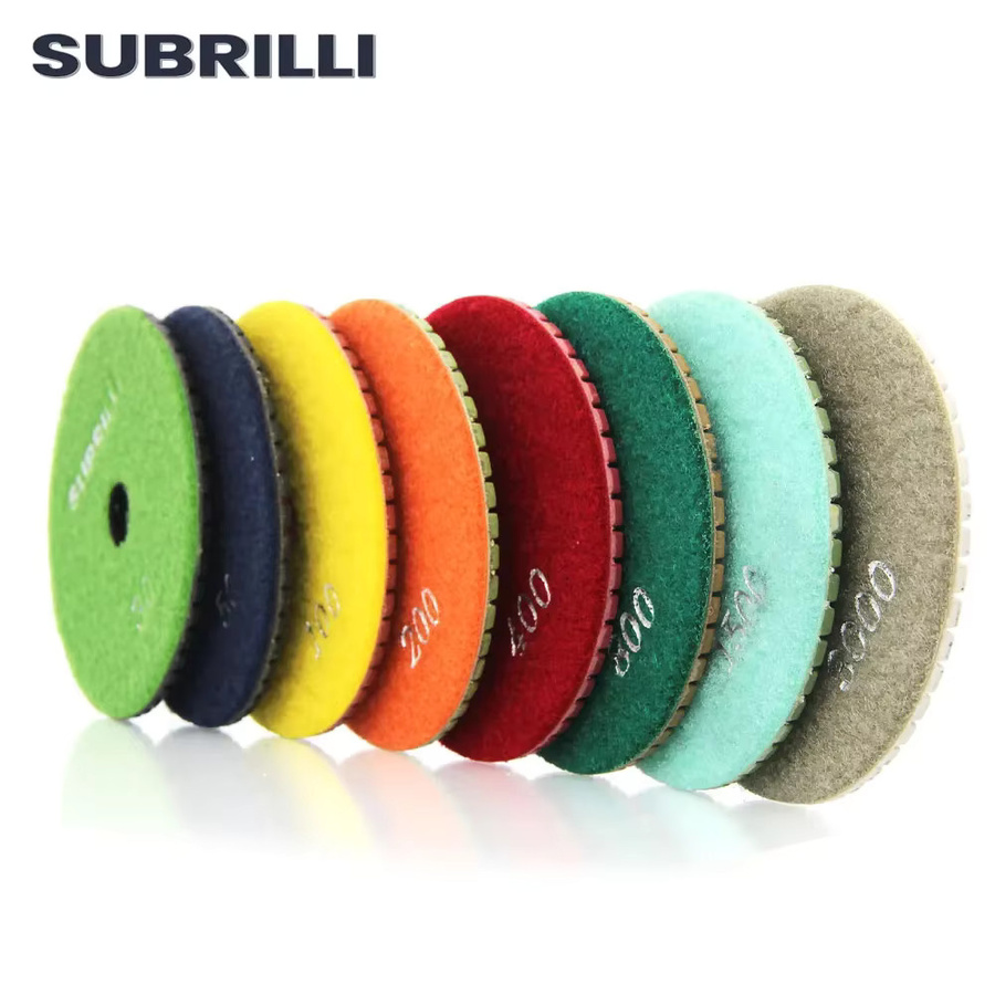 SUBRILLI 8er Set Diamant Polierpads für Stein Beton Granit und Marmor zum Nassschleifen in Mehrfarben - Bild 3