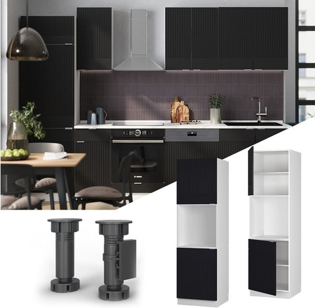Vicco Vorratsschrank Fame-Line Weiß Schwarz gestreift mit 2 Türen und Soft-Close-Scharnieren, Breite: 60 cm