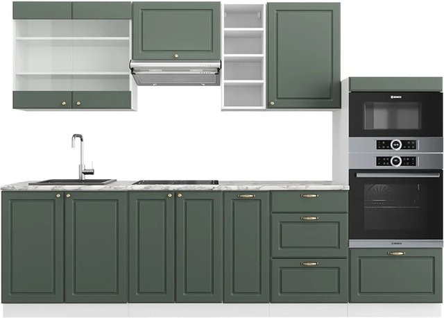 Vicco Küchenzeile Fame-Line Einbauküche im Landhausstil, Weiß-Grün-Gold, Breite: 280 cm - Bild 2