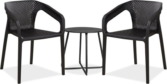 Homestyle4u Gartenmöbel Set 3-tlg in Schwarz matt aus Kunststoff und Metall - Bild 1