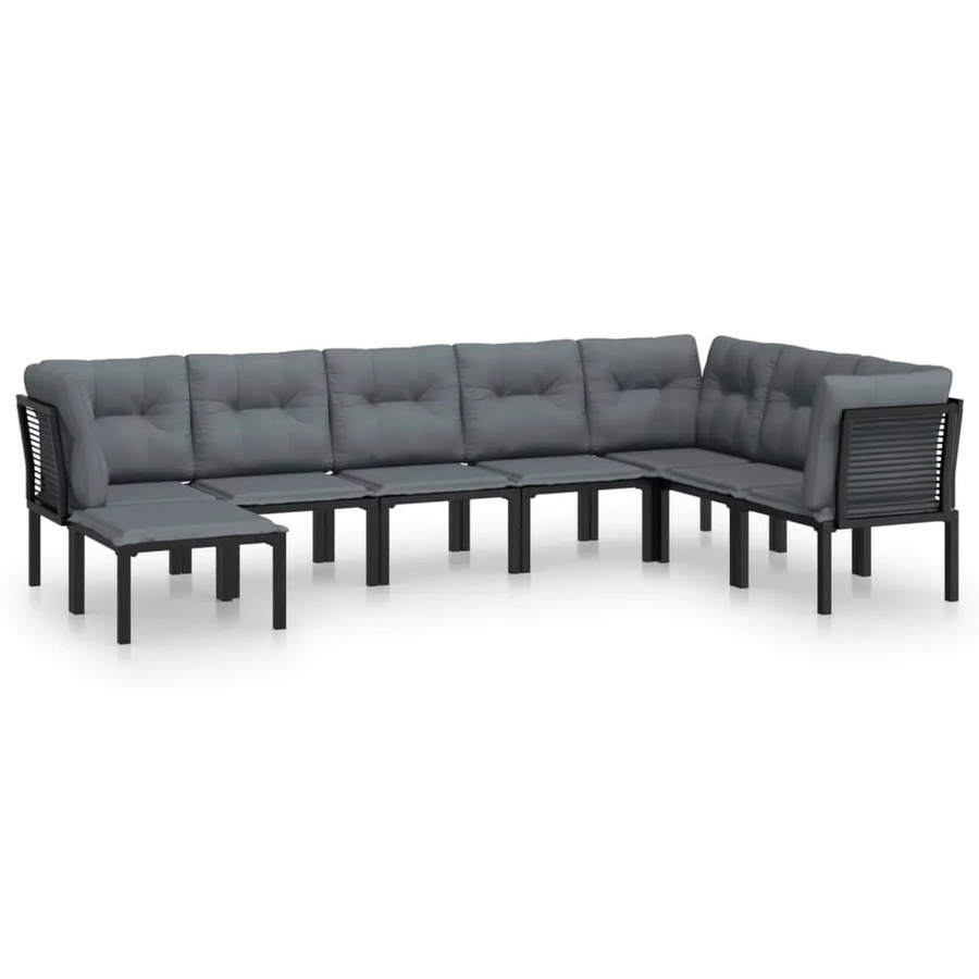 vidaXL 8-tlg Garten-Lounge-Set L-Form aus Poly Rattan in Schwarz und Grau mit Polstern und Ottoman - Bild 2