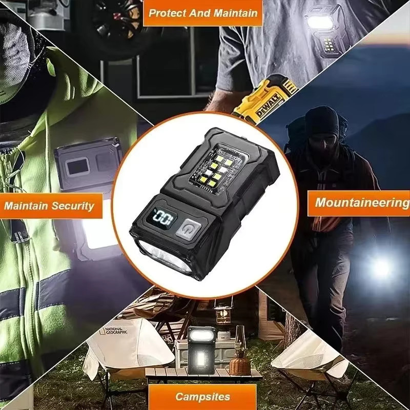 NEWBIRTH LED-Schlüsselanhänger-Taschenlampe in Schwarz mit 500 lm, wiederaufladbare USB-Arbeitslaterne mit Magnet und Digitalanzeige - Bild 3