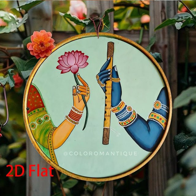 HELLOYOUNG Vintage Indische Vase Metallschild, handbemalte Wanddekoration in Multicolour, rund, B/H: 20 x 20 cm - Bild 1