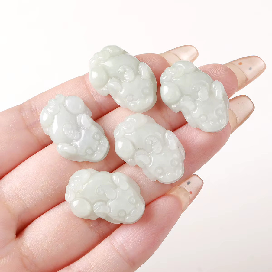 Anhänger Smaragd Jadeit, Pixiu Perle, Weiß, Unisex - Bild 2
