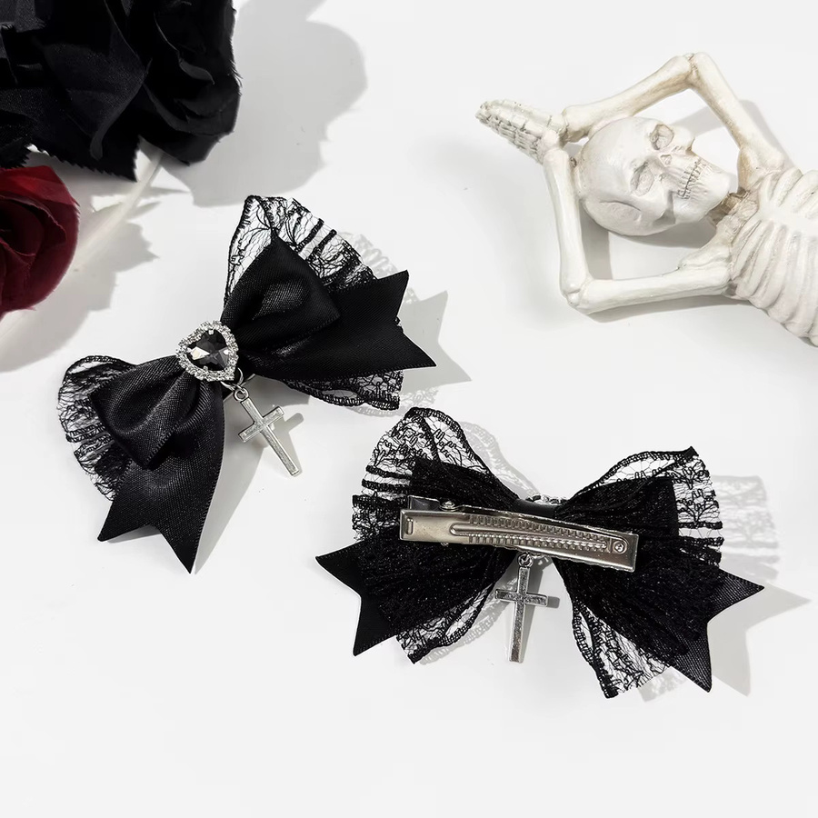 Haarspange Spitze, Herzform, Kreuzschleife, Gothic-Stil, Mädchen - Bild 3
