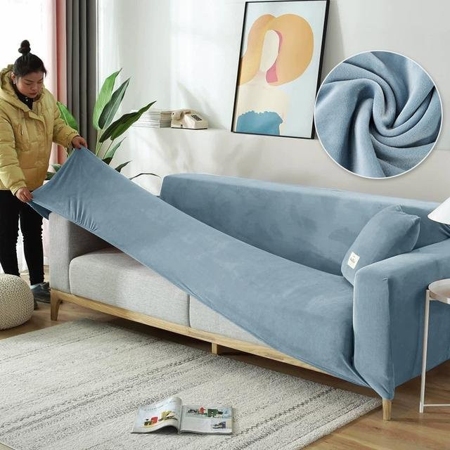 A Family Of Home Textiles Sofabezug aus Stretch-Samt mit Anti-Rutsch-Funktion für 1-Sitzer und L-förmige Sofas, Breite: 90-140 cm - Bild 1
