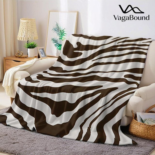 JMG Household Supplies Flanelldecke mit Zebra-Streifen in Braun und Weiß, weich und warm, B/B: 130 x 150 cm - Bild 1