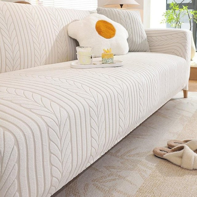 Kratzfester Sofabezug von YiLi-Studio in Off-White, dehnbarer und waschbarer Couch-Überwurf für Katzen, Breite: 190-230 cm - Bild 1