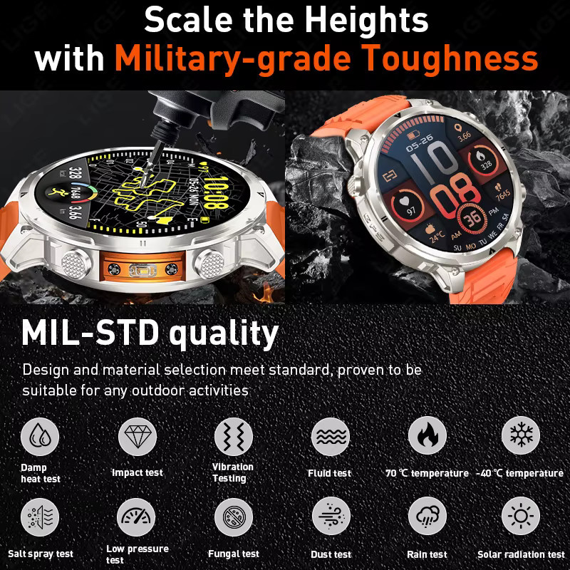 LIGE Smartwatch, GPS, Bluetooth, Silikon, Schwarz, Herren - Bild 6
