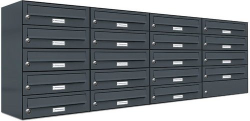 AL Briefkasten-System für 19 Parteien, Aufputzmontage, grau, B/H/T: 153,70 x 57,5 x 27,5 cm - Bild 1