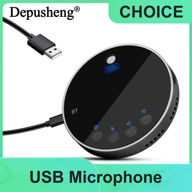 Depusheng Q8 USB-Konferenzmikrofon mit Lautsprecher, 360 Grad omnidirektionales Kondensatormikrofon in Schwarz - Bild 1