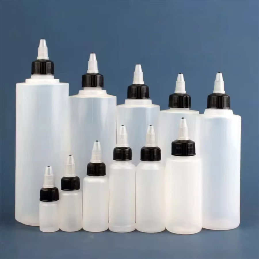 Durchscheinende Plastik-Quetschflaschen mit Extrusionsspitze für Tinte, Gel und Malerei in den Volumina 30 ml, 50 ml, 100 ml, 250 ml und 300 ml, Farbe Weiß und Transparent - Bild 2
