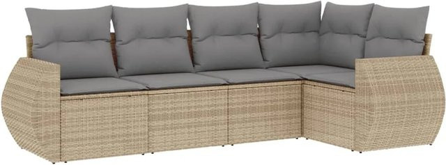 vidaXL 5-tlg Garten-Sofagarnitur in L-Form aus Polyrattan mit Kissen und Stauraum, Beige - Bild 1