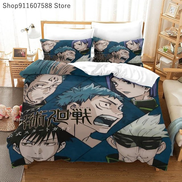Binchi Fitness Jujutsu Kaisen Bettwäscheset mit Bettbezug und Kissenbezug in Blau, B/H: 200 x 200 cm - Bild 1