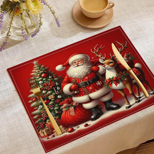 VIKAM Weihnachts-Tischsets mit Weihnachtsmann- und Rentier-Designs, rechteckig, B/T: 45,0 x 30,0 cm - Bild 1
