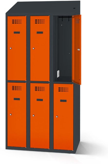 rotstahl Garderobenspind mit 6 Türen und Ladefunktion, Farbe Orange, Korpus Anthrazitgrau, B: 90 cm, H: 200 cm - Bild 1
