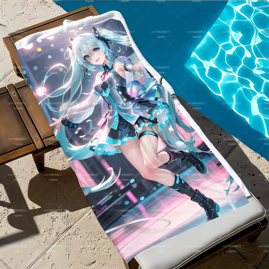 Hatsune Miku Strandtuch Bandai Concert Stage Light Background Vocaloid schnell trocknendes Polyester Pool-Badetuch multicolour - Bild 2