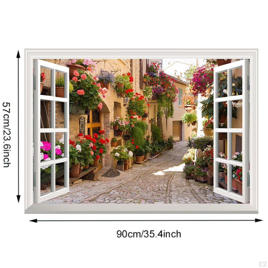 Rose Lane Dekorative Vinyls für unechte Fenster mit floralem Design und mediterraner Landschaft, Mehrfarbig, B: 57 cm, H: 90 cm - Bild 3