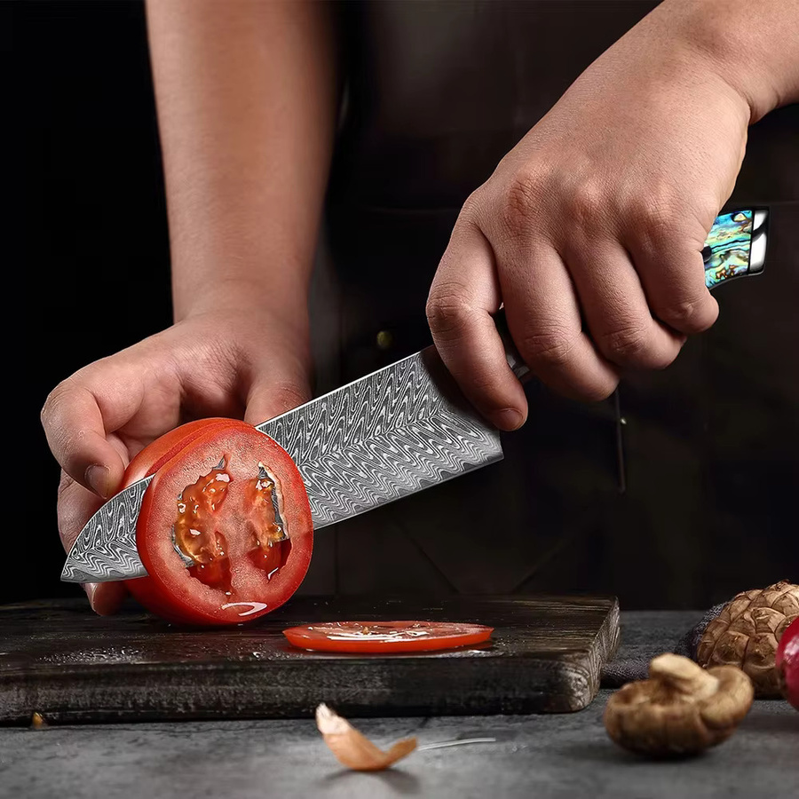 Xituo Santoku Küchenmesser aus Damast-Stahl mit ergonomischem Griff, Mehrfarbig, Klingenlänge: 17,8 cm - Bild 4