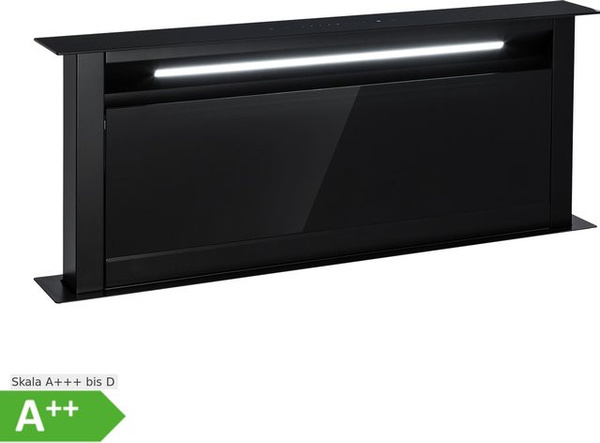 Klarstein Royal Flush Eco Dunstabzugshaube Downdraft in Schwarz mit Glas, Breite: 90 cm, 714 m³/h, Energieeffizienzklasse A+