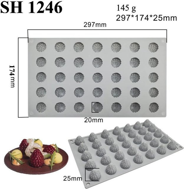 LChome Silikon Backform mit 35 Hohlräumen für Cranberry, Himbeere und Erdbeere, weiße Dessertform für Fondant und Gebäck - Bild 1