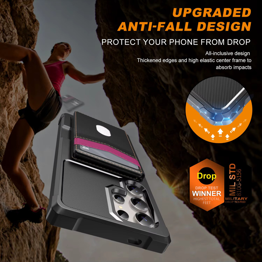 Stoßfeste Handyhülle mit Flip-Kartenhalter für Samsung Galaxy S25 Edge S24 FE S23 S22 Ultra Plus A17 A56 A55 A36 A16 A15 in Schwarz und Blau - Bild 4