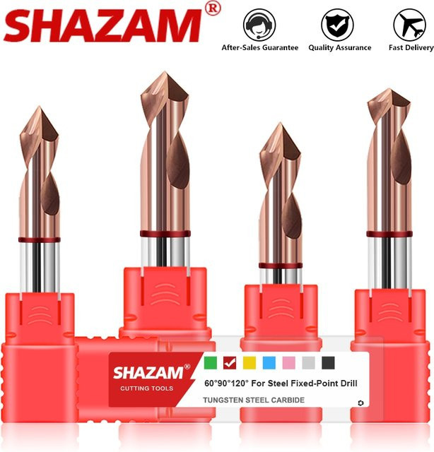 SHAZAM HRC55 2-Blatt Zentrierbohrer aus Wolframstahlkarbid in Rot und Silber für CNC-Bearbeitungszentren - Bild 1
