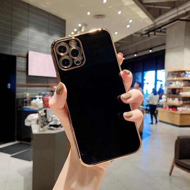 Luxuriöse Silikon-Schutzhülle mit Vergoldung und Linsenschutz für dein Apple iPhone (verschiedene Modelle) in Multicolour, Transparent oder Schwarz - Bild 1