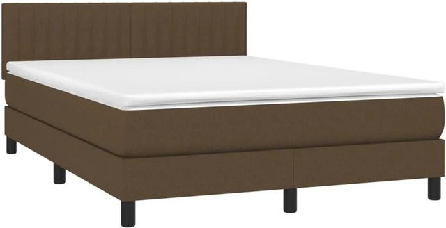 vidaXL Boxspringbett mit Matratze in Dunkelbraun, Hybridbett mit LED-Unterbettbeleuchtung und USB-Ladeport, B/T: 140 x 190 cm - Bild 1
