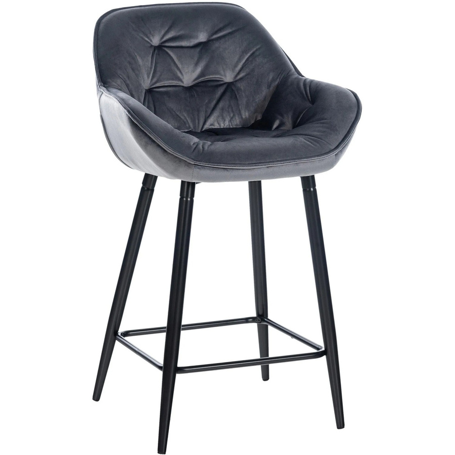DELUKE Barhocker KUTOR Samt Dunkelgrau mit Lehne und gesteppter Polsterung, B/T/H: 54 x 57,5 x 103 cm - Bild 2