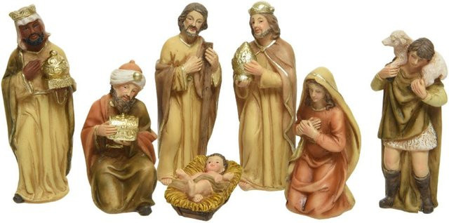 7-teiliges Krippenfiguren Set für Weihnachten, handbemalte religiöse Weihnachtskrippe in Mehrfarbig - Bild 1