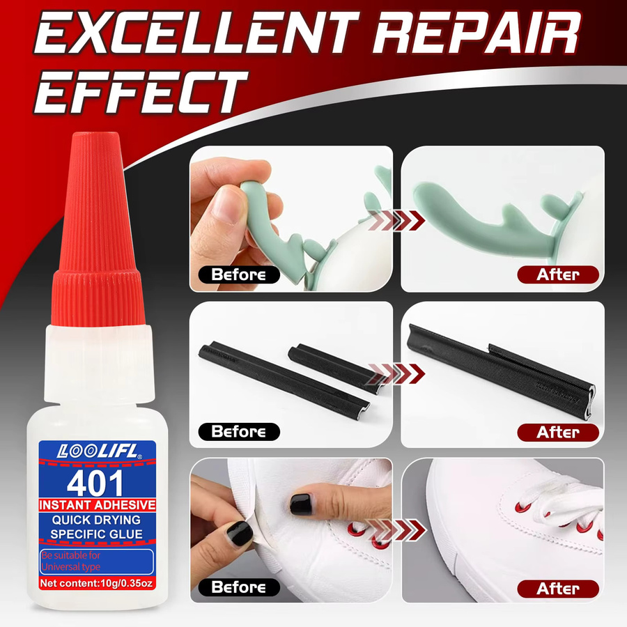 LOOLIFL 401 Universeller Superkleber mit Präzisions-Applikatornadeln für Multimaterial-Reparaturen, 10 g - Bild 4