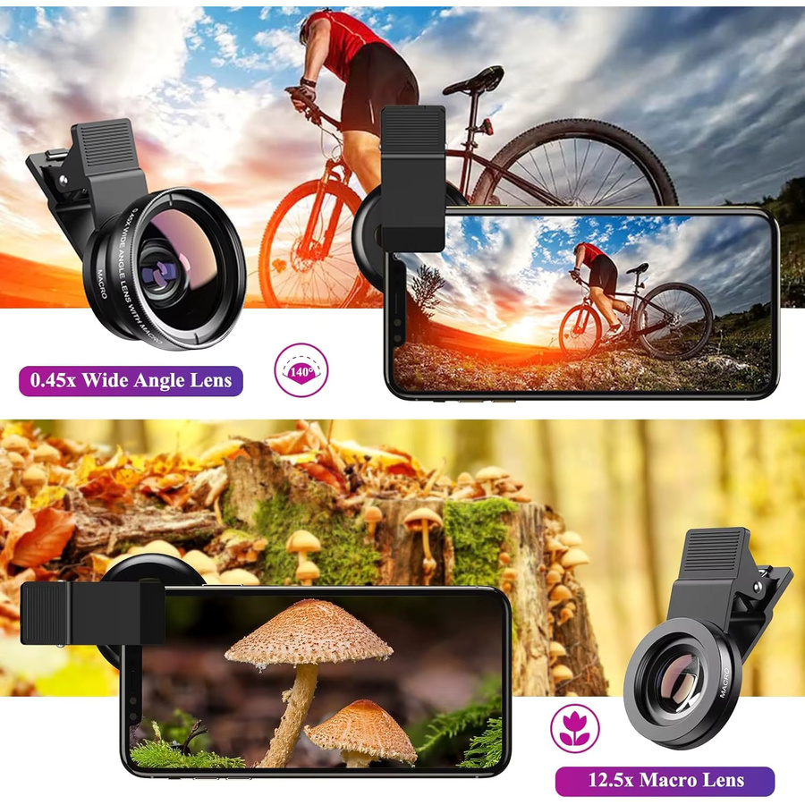 2-in-1 Clip-on Kamera-Objektiv-Kit mit 12,5x Makro und 0,45x Weitwinkel für iPhone, Samsung, Google und Xiaomi in Schwarz - Bild 5