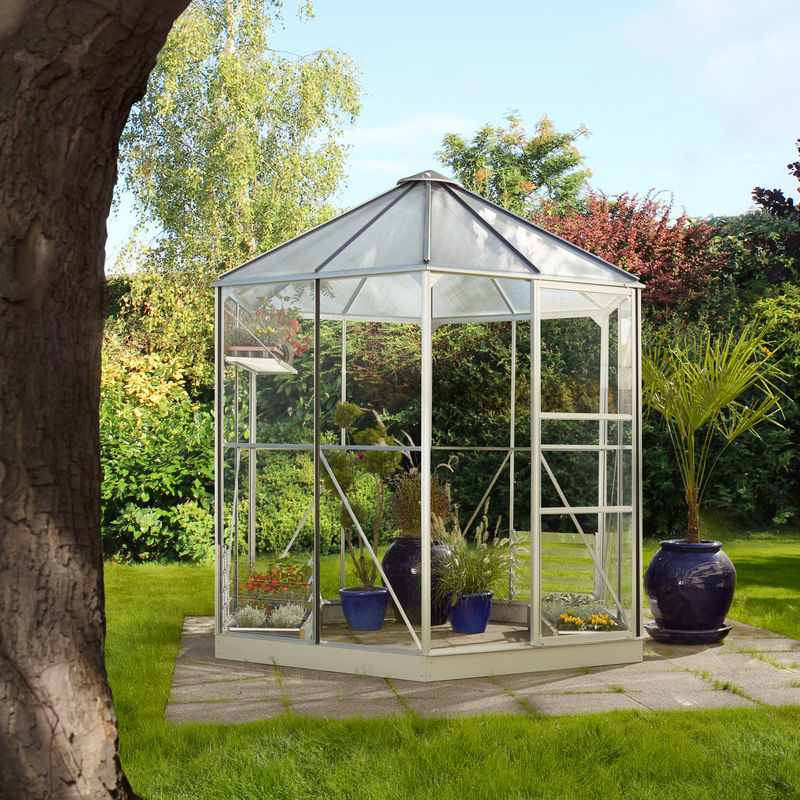 Vitavia Gewächshaus-Pavillon Juno 4500 in Silber mit Stahlfundament, Schiebetür und Lamellenfenster, Aluminium eloxiert, 4,5 m² - Bild 2