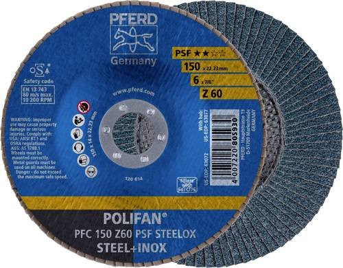 PFERD POLIFAN Fächerschleifscheibe PSF STEELOX für Stahl und Edelstahl, Farbe: Blau, Durchmesser: 150 mm, Bohrungs-Ø: 22,23 mm, Körnung: 60 - Bild 1