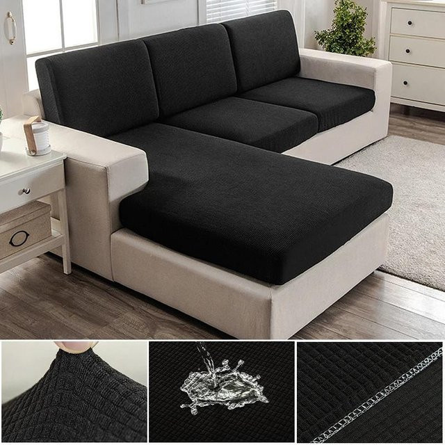 Wasserabweisender Jacquard Sofa-Sitzkissenbezug von Yiran bag, dehnbar und rutschfest, Schwarz - Bild 1