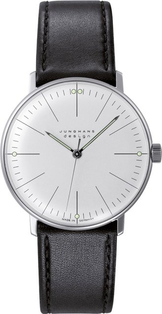 Junghans Herrenuhr Max Bill, Handaufzug, Edelstahl, 34 mm, Leder, Silber - Bild 1