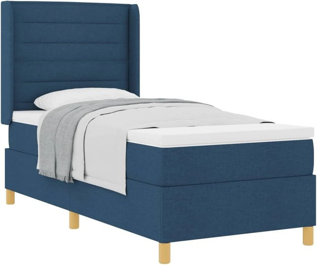 vidaXL Boxspringbett mit Matratze und Kopfteil in Blau, B/T/H: 90 x 190 cm, mit Taschenfederkern und Stoffbezug - Bild 1