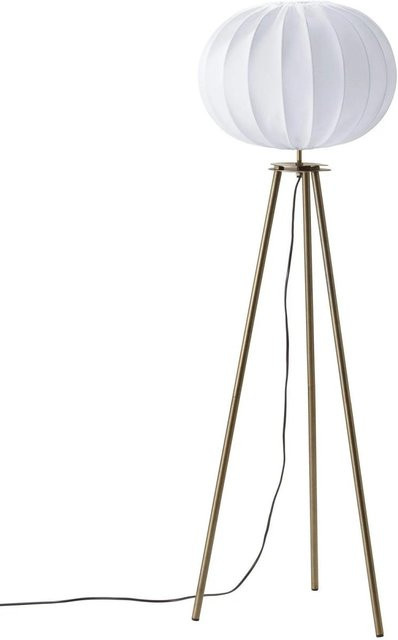 PR Home Base Tripod Stehleuchte aus Metall in gehämmertem Gold mit weißem Stoffschirm, höhenverstellbar - Bild 1