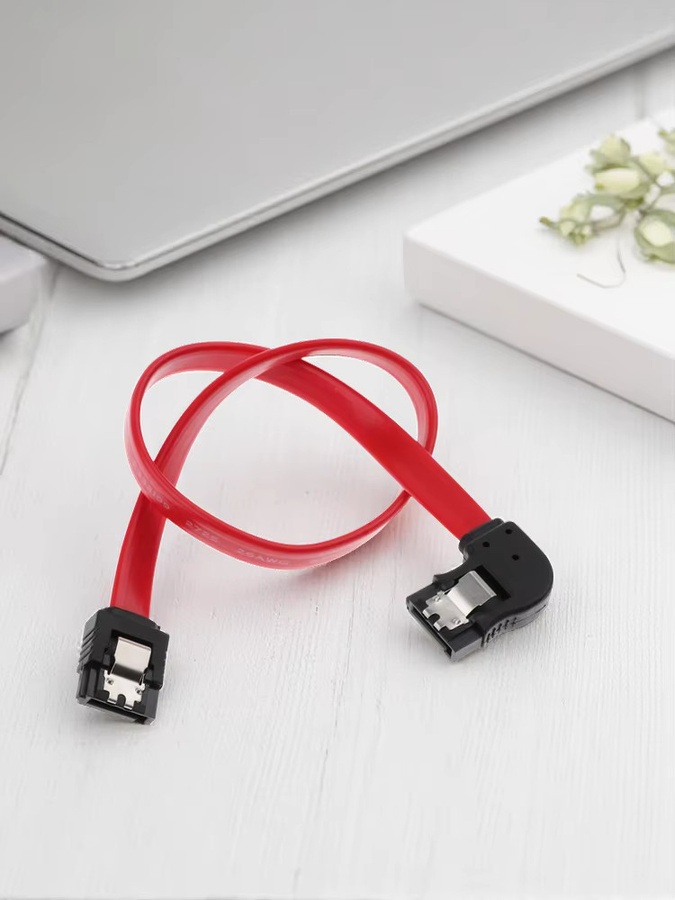 SATA III Kabel 6Gbps mit 90 Grad Linkswinkel und Verriegelungsmechanismus in Rot, Länge: 0,3 m / 0,5 m - Bild 3
