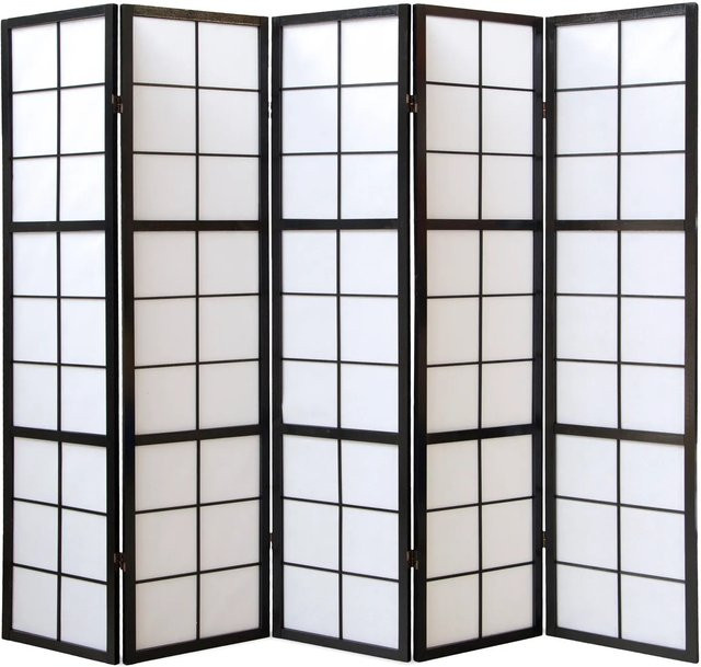 Homestyle4u 5-tlg. Shoji Paravent aus Holz und Reispapier in Schwarz, Höhe: 220 cm, Breite: 175 cm - Bild 1